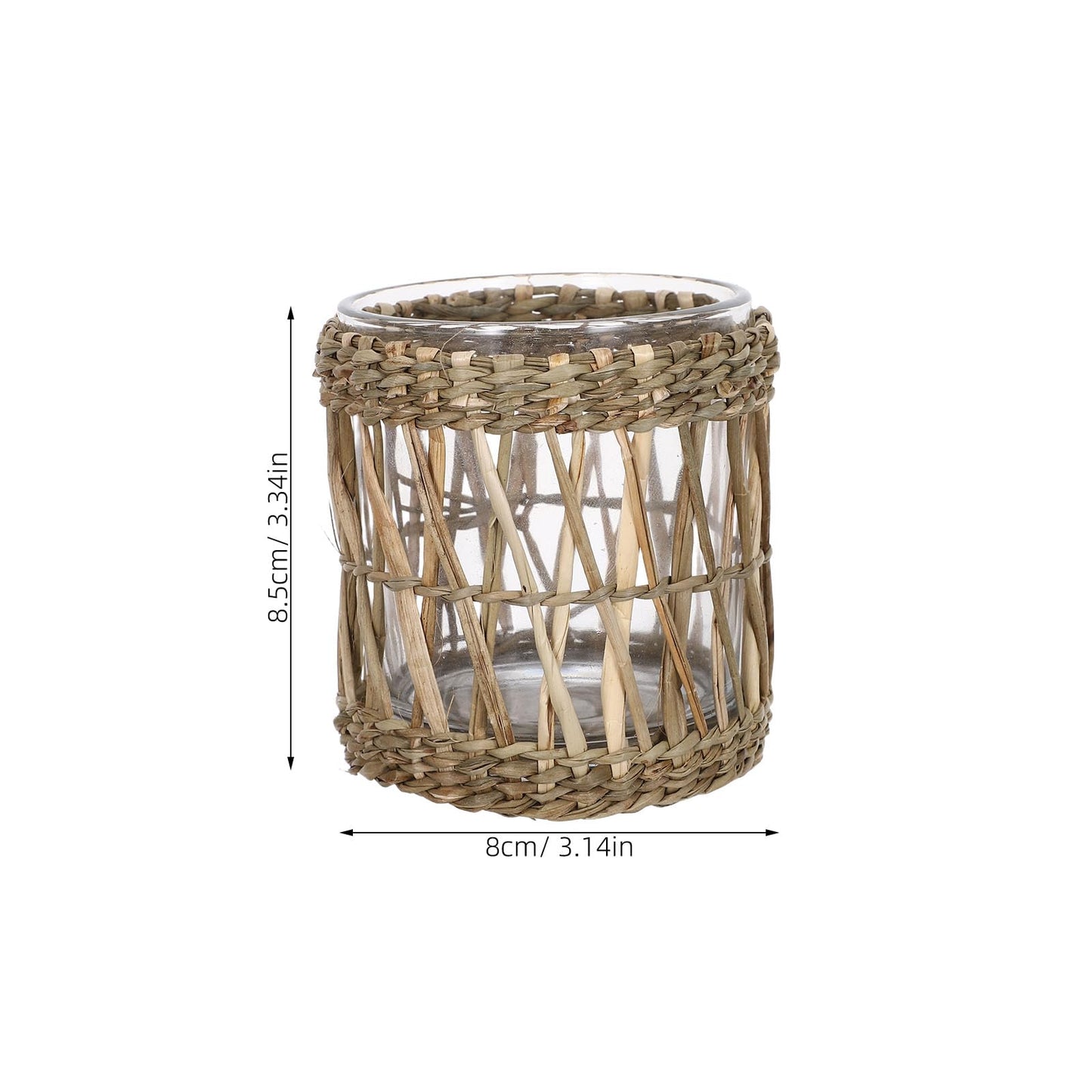 MAGICLULU Glass Tea Light Candle Holder Cups 7cm Diameter, Handwoven Straw Cylinder Votive Holders for Dining Room Table Centerpiece and Home Decor