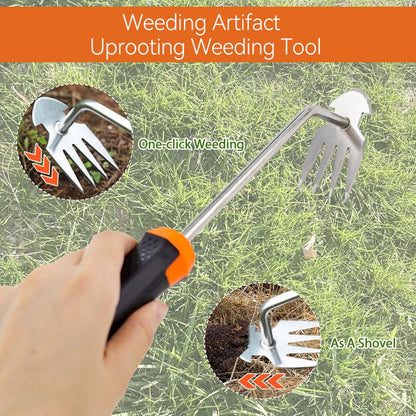 Weed Puller Tool Garden Weed Pulling Tool, 2025 New Durable Garden Weed Pulling Tool, Portable Garden Weeder Tool for Vegetable Gardening, 4 Teeth Manganese Steel Forged Hand Weeder(Orange)