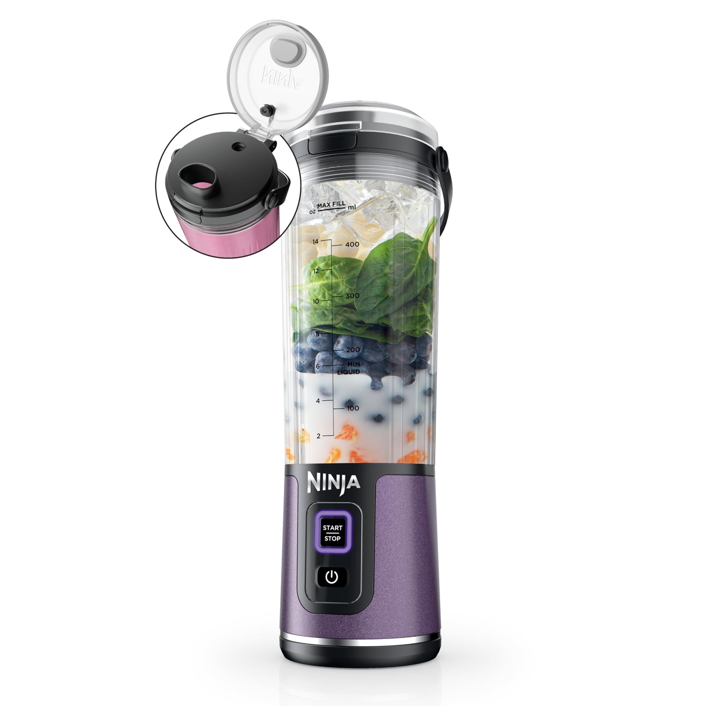 Ninja BC151BK Blast Portable Blender, Cordless, 18oz. Vessel, Personal Blender-for Shakes & Smoothies, BPA Free, Leakproof-Lid & Sip Spout, USB-C Rechargeable, Dishwasher Safe Parts, Black