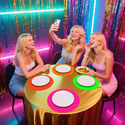 50 Pieces Neon Paper Placemats Glow in The Dark Disposable Table Mats for Neon Glow Party Birthday Decorations