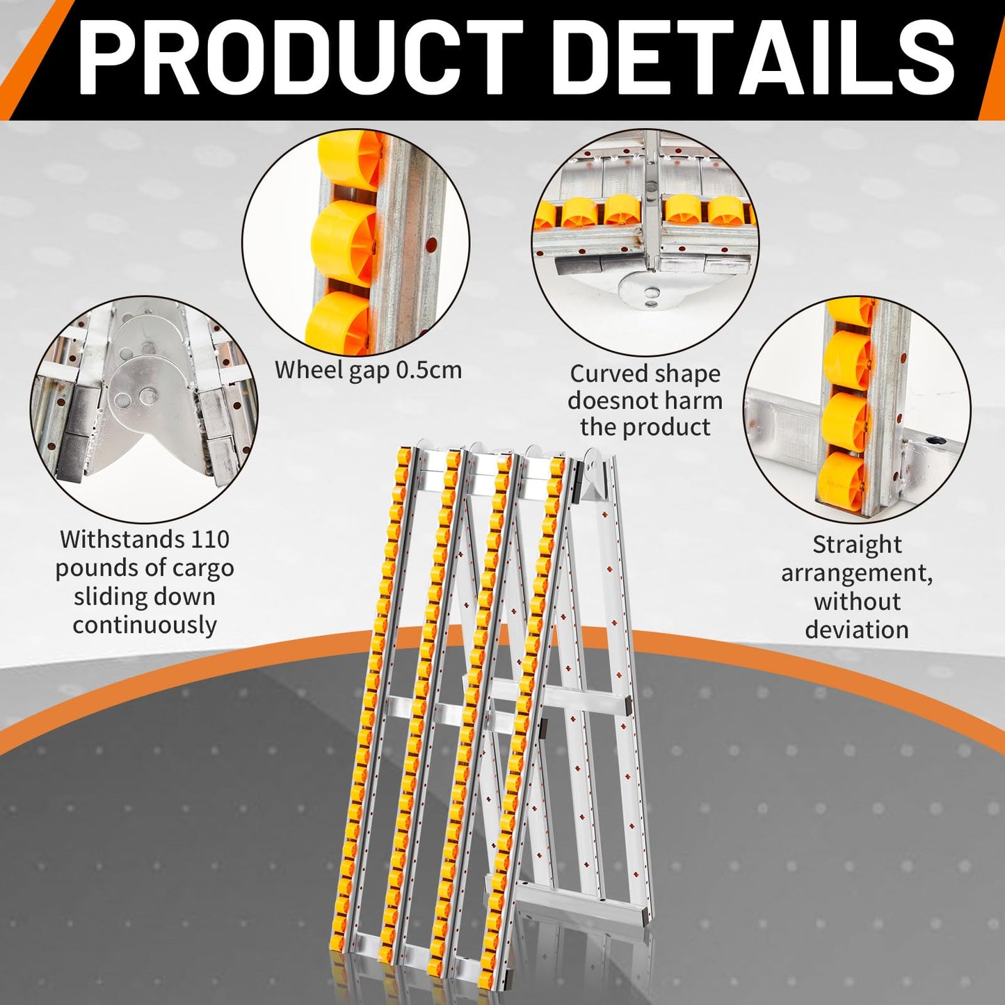 Threlaco Foldable Conveyor Roller Manual Portable 15" W x 78" L Heavy-Duty Galvanized Steel Frame Conveyor Roller Ramp Table for Warehouse Freight Handling Loading Factory(Yellow)