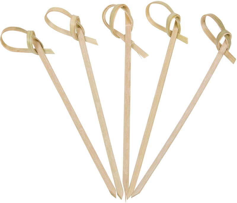 200 Count | KingSeal Bamboo Wood Flower Knot Picks, Skewers, 3.5 Inches, Perfect for Cocktails and Appetizers - 2 Packs of 100 Count