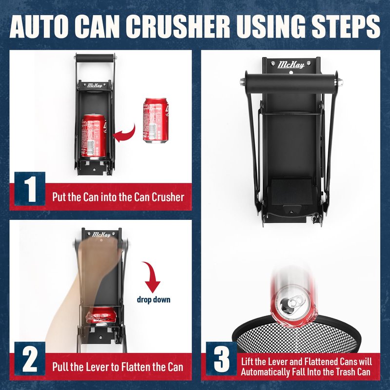 Mckay 16 Oz. and 12 Oz. Metal Can Crusher Auto Recycling, Heavy-Duty Can Crusher Wall Mounted, Can Smasher for Aluminum Seltzer, Soda, Beer Cans and Bottles for Recycling (Auto Type)