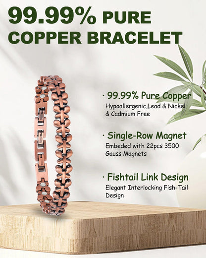 MagEnergy Copper Bracelet for Women, 99.99% Pure Solid Copper Bracelet with 3500 Gauss Magnetic, Adjustable, Jewelry Gift