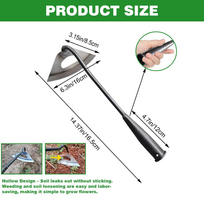 2Pcs Garden Hoe Tools, All-Steel Hardened Hollow Hoe, Garden Weed Puller, Sharp Garden Weeding Tools, Hand Hoe Gardening Edger Weeder Tool for Patio Weeding,Soil Loosening,Farm Planting (Long Handle)