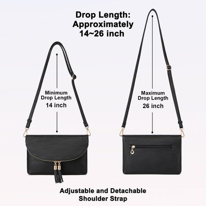 Solene Women's Envelop Clutch Crossbody Bag With Tassels Accent (WU075-Black)