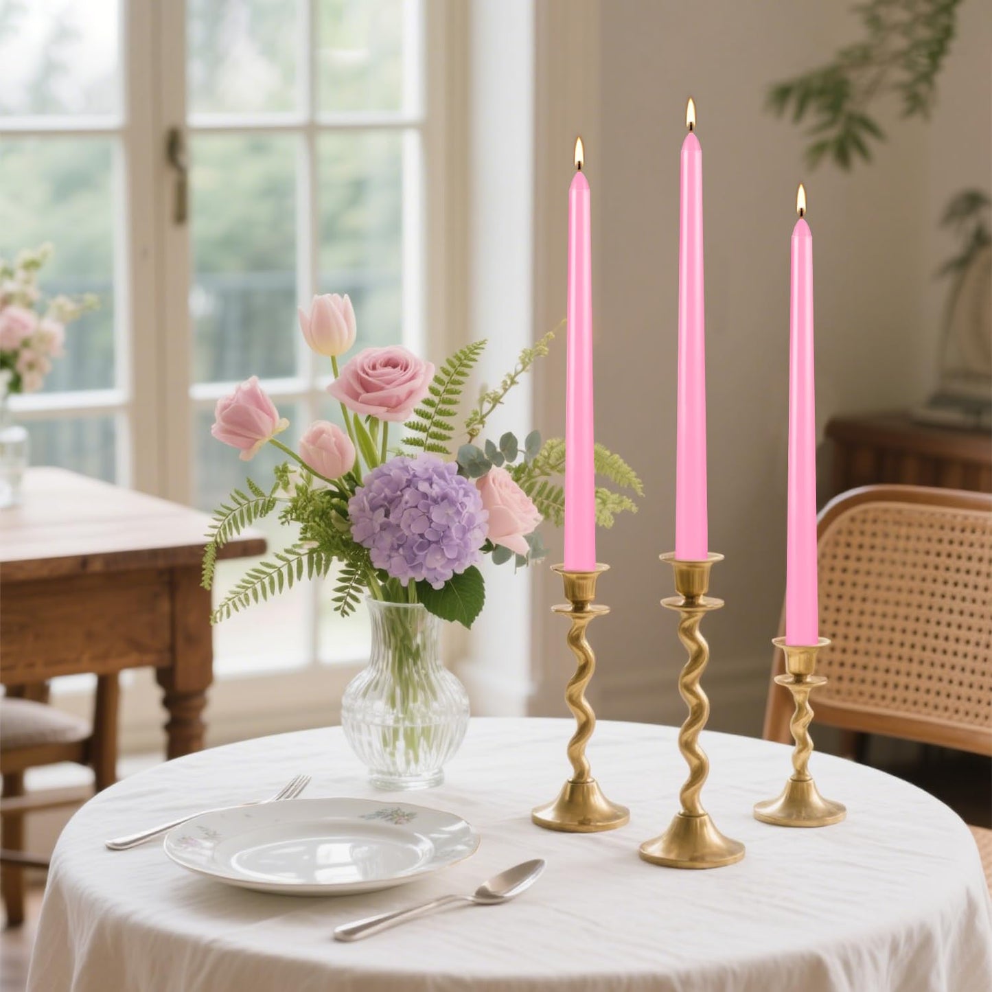 14-Pack Pink Taper Candles - 10 Inch Unscented Dripless Candlesticks, Long Burning for Weddings, Bridal Showers, Valentine's Day & Romantic Dinner Parties
