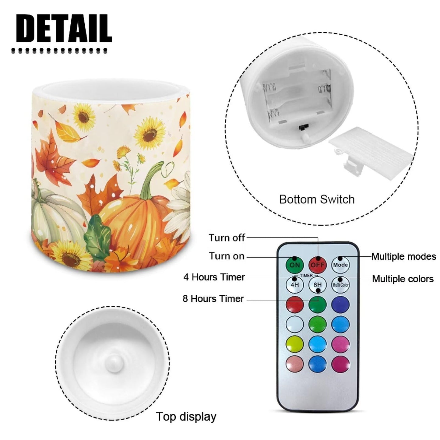 Cozeyat Harvest Pumpkin LED Candles Set of 4 Battery Powered Flameless with Remote Timer Dancing Flame Waterproof for Garden Patio Table Decoration