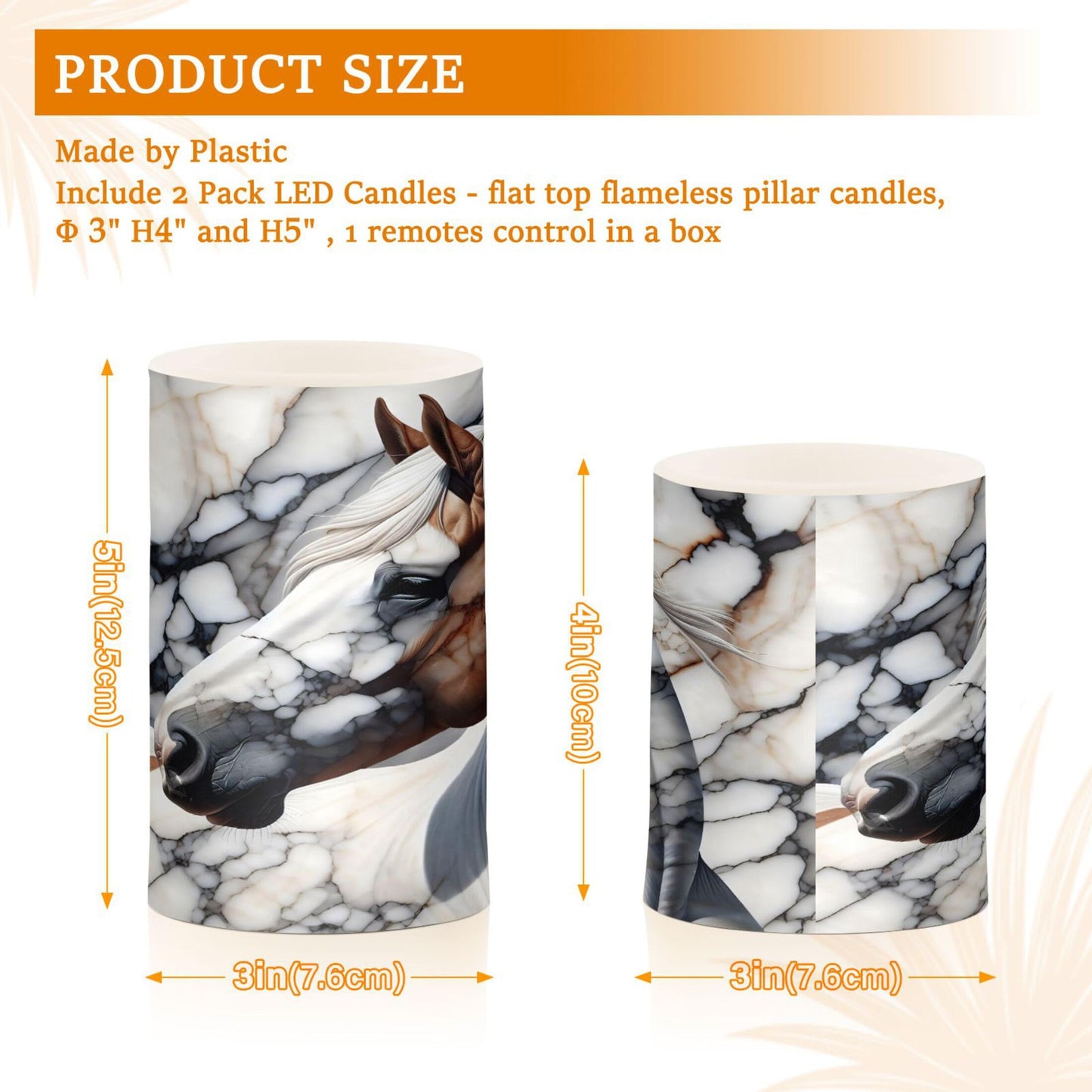 Grgvtei Flameless Candles Horse Texture Marble Flickering LED Pillar Candles with Remote & Timer, Battery Operated Set of 2 Warm Glow for Wedding Party Home Decoration