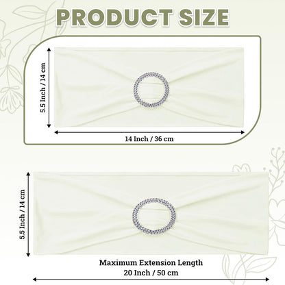 MDS Spandex Chair Sashes - Universal Fit Elastic Stretch Bow Ties with Buckle | Pack of 250 - Ivory