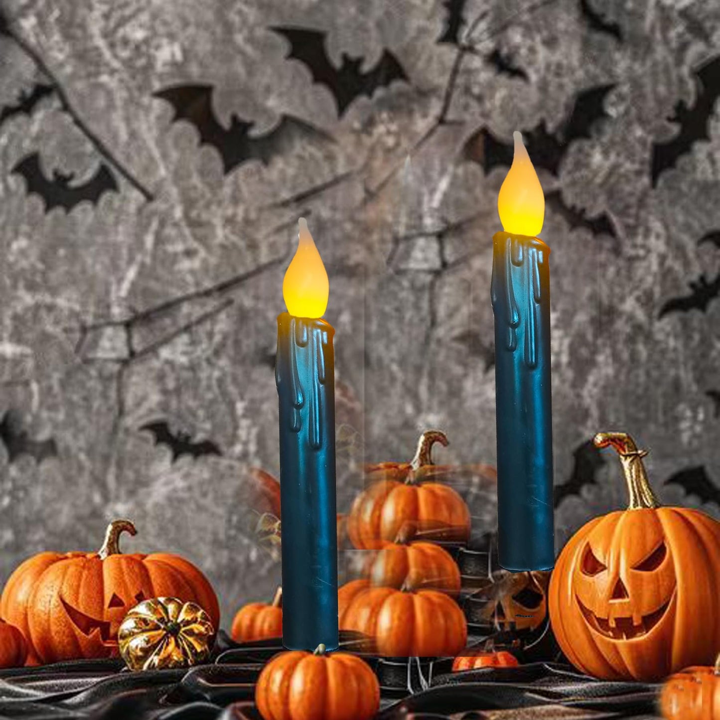 LINCOUNTRY Black Flameless Taper Candles with Timer, Real Wax Set of 2 Battery Operated LED Flickering Candlesticks, 6.75" Halloween Christmas Wedding Fireplace Decor