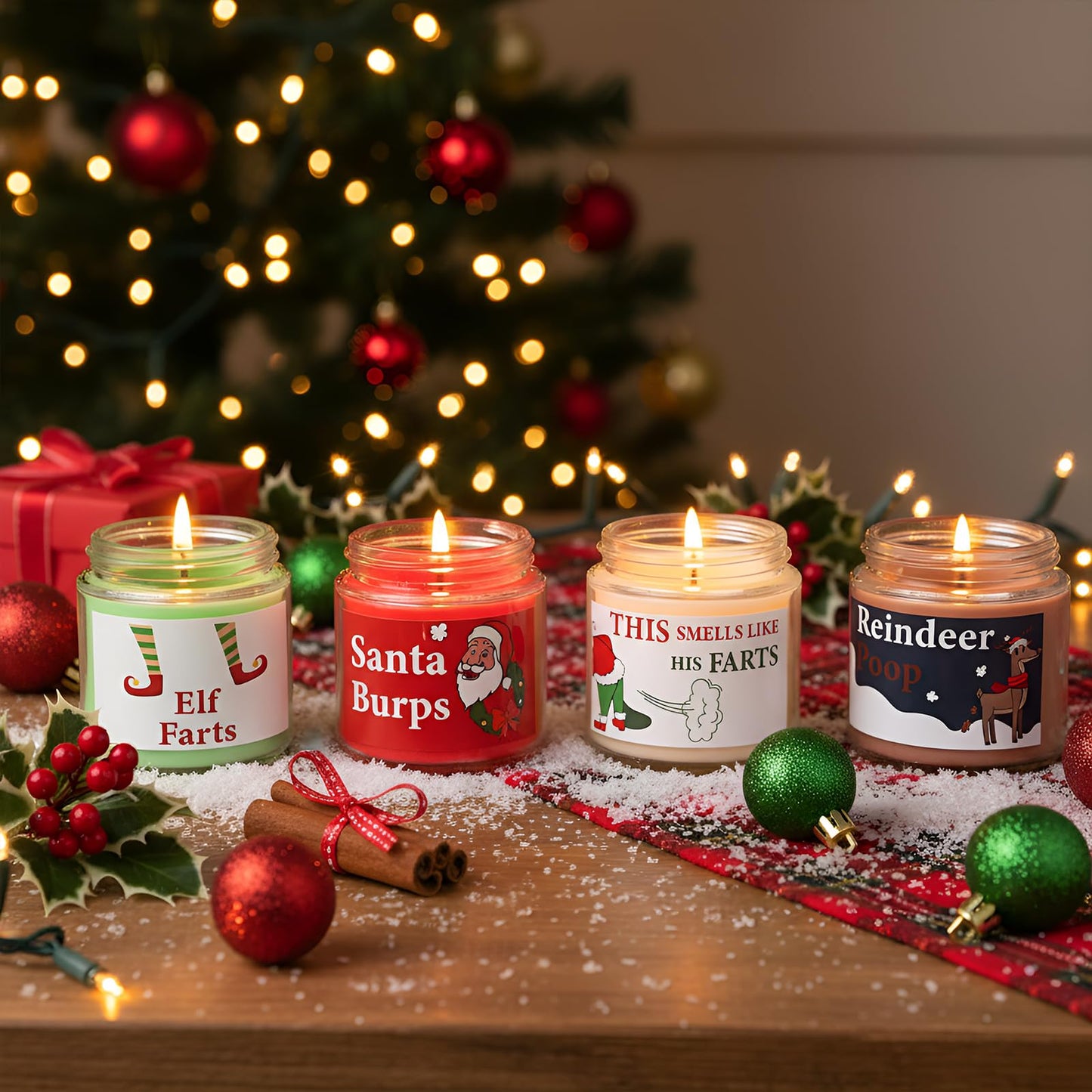 4 Pack Christmas Scented Candle, 3.5 oz Handmade Winter Candles Mini Christmas Candle Set Soy Fir Wax Holiday Candles for Women Xmas Winter Holiday Gift