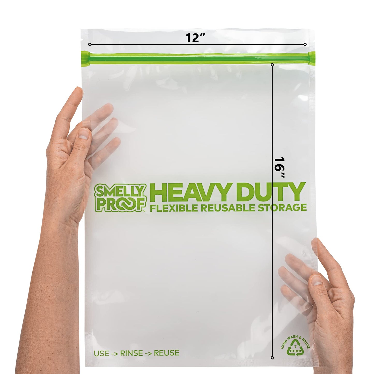 Smelly Proof REUSABLE STORAGE BAGS, Extra Large HEAVY DUTY 5-mils US-Made, BPA FREE, NO PEVA, Dishwasher-Safe Reusable Freezer Bags Triple Zip CLEAR FLAT XL 2-Gallon 12" x 16" - 5pk