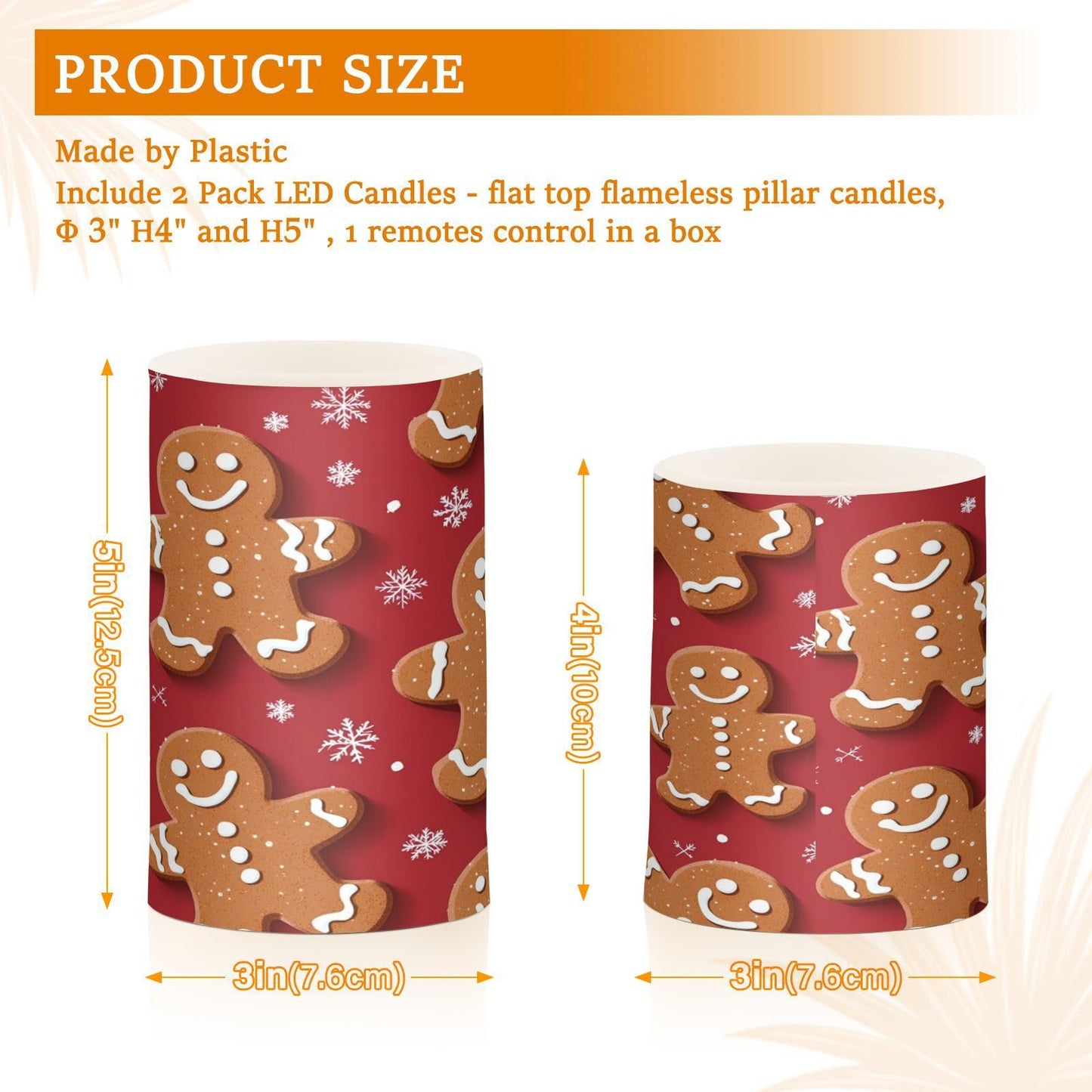 Eionryn Christmas Gingerbread Man Cookies Flameless Candles Battery Operated LED Candles with Remote Timer Electric Candles for Home Party Decor 2pcs
