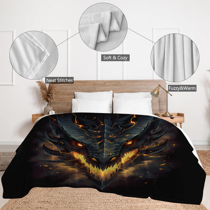 UIACOM Fierce Fire Dragon Throw Blanket - Ultra-Soft Flannel for Living Room, Couch, Bed, Sofa, Office - Decor for Kids, Teens, Men, Women - Gift for Dragon Lovers, 80"x60"