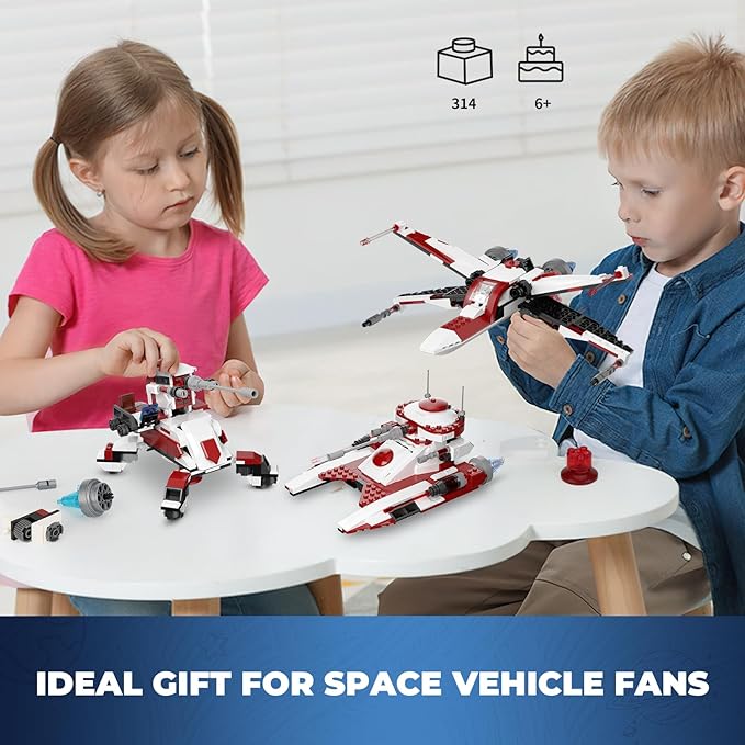 3 in 1 Space Vehicle Building Set - Buildable Space Fighter Galactic Battle Tank Anti Vehicle Cannon Compatible with Lego Great Birthday Gift Toy for Star Fans Kids Boys Girls Ages 6+