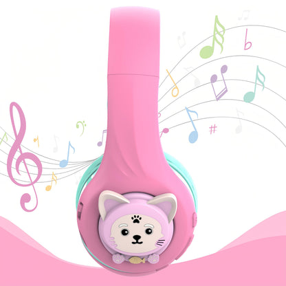 Riwbox CB-7S Kids Wireless Headphones,with Safe Volume Control 74/85/95dB,LED Glow Lights,50H Playtime,Bluetooth V5.3,Built-in Mic, TF Card Slot,for Travel/School/Phone/Laptop (Pink&Green)