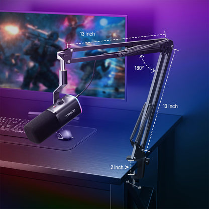 MAONO XLR/USB Gaming Microphone Kit: Dynamic PC Mic for Streaming Podcasting, Software Support, Mute Button, Gain Control, RGB Computer Mic with Boom Arm Stand, for Recording, PS4/PS5, PD100XS Black