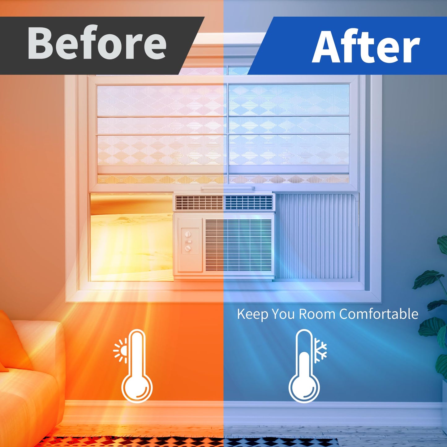 Wintcomfort Window Air Conditioner Side Panel with Adjustable Frame, Adjuatable Window AC Accordion Filler Kit for Window AC Units 14000~22000 Btu, Window AC Insulation Side Panels with Frame