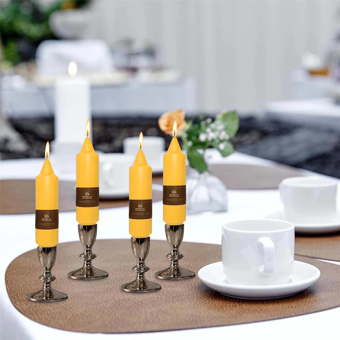 Summer Taper Candle Beeswax Candlesticks,Gedengni 4pcs Short Candle Stick 5 inch Tapered Candles Small Twisty Candlesticks for Home Décor Weddings Housewarming Dinner(7D4PC-Beeswax)