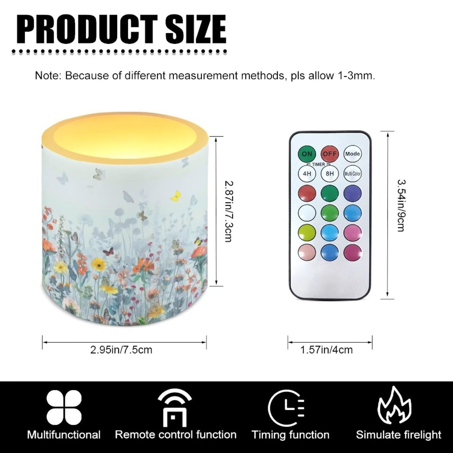 Merkmak 4 Pack Flameless Candles with Remote and Timer Flameless Pillar Tea Lights Bulk for Indoor Outdoor Battery Operated Candles, Butterfly Hibiscus Flower