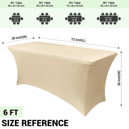 Obstal 6ft Stretch Spandex Table Cover for Standard Folding Tables - 2 Pack Universal Rectangular Fitted Tablecloth Protector for Wedding, Banquet and Party, 72L x 30W x 30H Inches, Champagne, 2pc