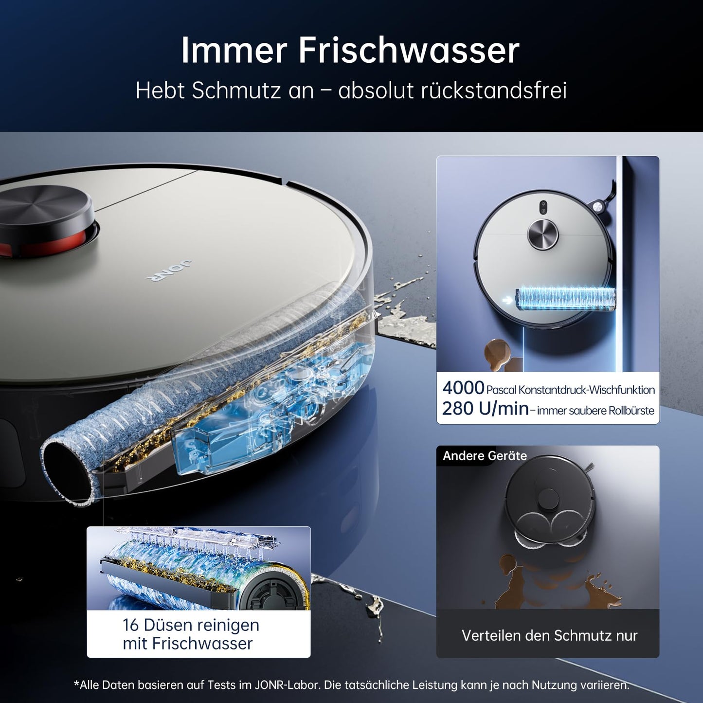 JONR X9 PRO Robot Vacuum Cleaner with Mop Function, Continuous Fresh Water Self-Cleaning, 20000 Pa Mop Roller 104-167°F Hot Water, AI Obstacle Avoidance