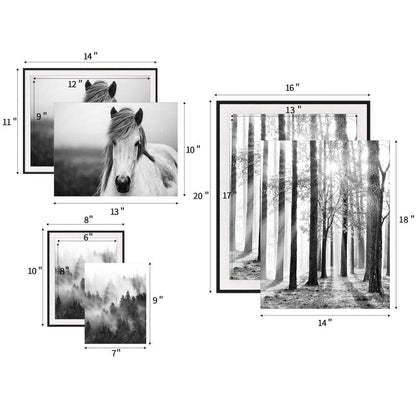Forest Sunrise Pictures Framed Prints - Peaceful Landscape Scene and Elegant White Horse Wall Art Sets for Living Room, Bedroom, Office, Bathroom 3 Panels