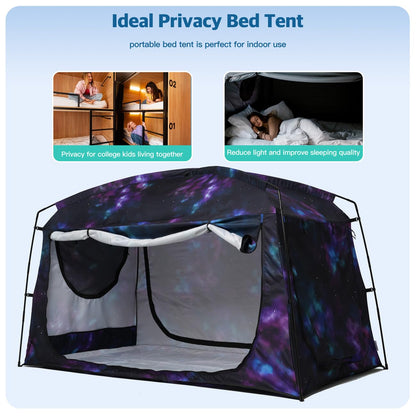 Bed Tent,Portable Privacy Sleeping Bed Canopy,Blackout 90% Drapes for Kids and Adult,Twin Size Indoor Space Tent with Breathable Large Mesh Windows