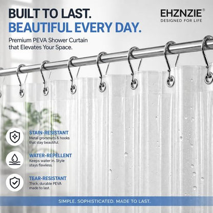 EHZNZIE Heavy Duty Shower Curtain Liner - Waterproof PEVA with 3 Weighted Magnets | 72x72 Inches, No Chemical Smell