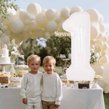 SUWEN 40 Inch White Large 1 Balloon Number Big Foil Helium Number Balloons 0-9 Giant Jumbo Happy 1st Birthday Party Decorations for Boy or Girl Huge Mylar Anniversary Party Supplies