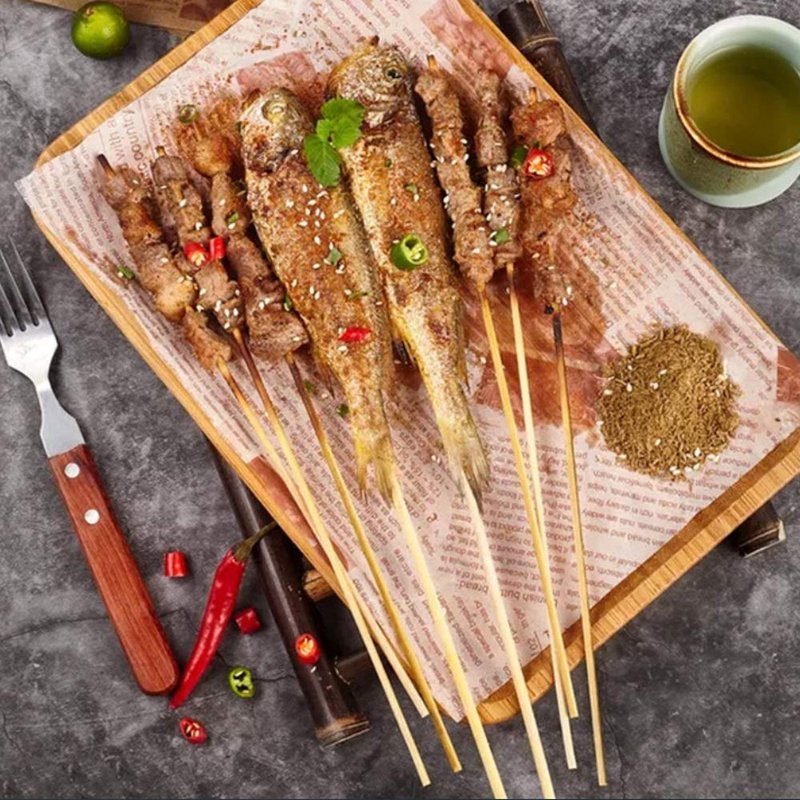 Fu Store Bamboo Skewers, 8 Inch Bamboo Sticks 100pcs BBQ Kabob Skewers, Grill, Appetizer, Fruit, Corn, Chocolate Fountain, Cocktail, Art, Craft, Set of 100 Pack