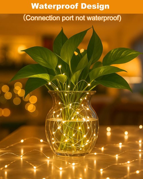 Btfarm Rechargeable Fairy Lights - 33FT 100LED Waterproof Twinkle Lights with Remote & Timer | Warm White Indoor/Outdoor Decor
