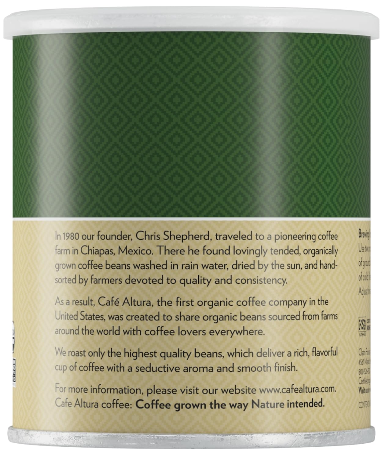 Cafe Altura Ground Organic Coffee, Regular Roast, 12 oz Can (Pack of 3)