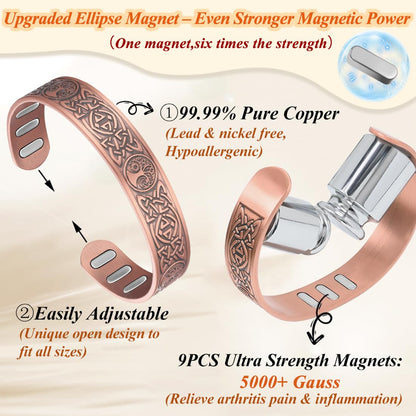 Cigmag Copper Bracelet for Men, with Powerful 9X 5000 Gauss Magnets, Adjustable Solid Pure Copper (Celtic Sun Moon Life Tree)