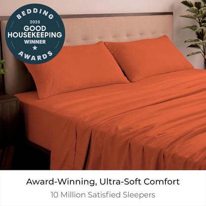 Mellanni California King Sheets Set - 4 PC Hotel Luxury Bedding | Extra Soft, Cooling, Wrinkle-Resistant (Cal King, Poppy Orange)