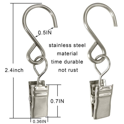 AMZSEVEN Stainless Steel S Hooks Curtain Clips, 50 Pack Hanging Party Lights Clips, Hangers Gutter Photo, Art Craft Display, 2.4 Inch Long, Silver