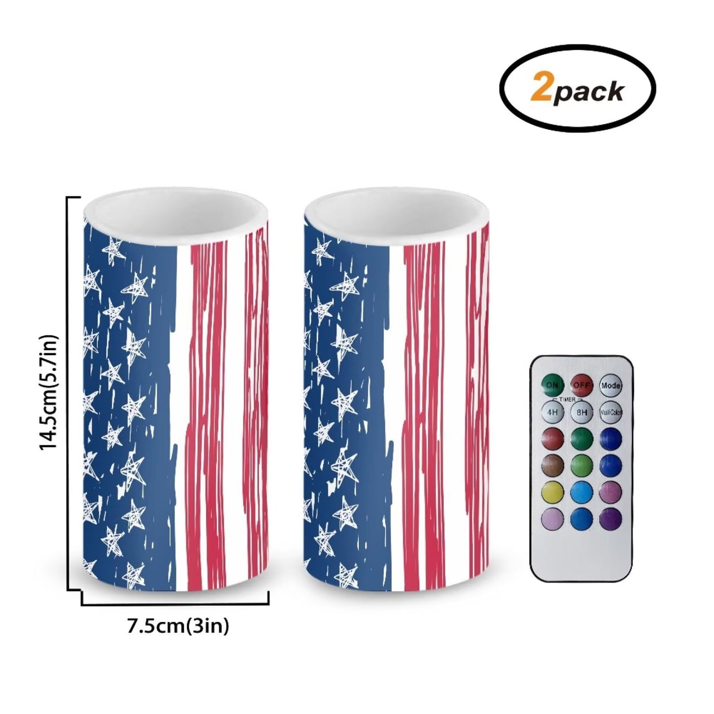 NETILGEN Patriotic USA Flag Flameless LED Candles with Battery Operated Set of 2 with Timer Remote Control July 4th American Flag Independence Day Decor