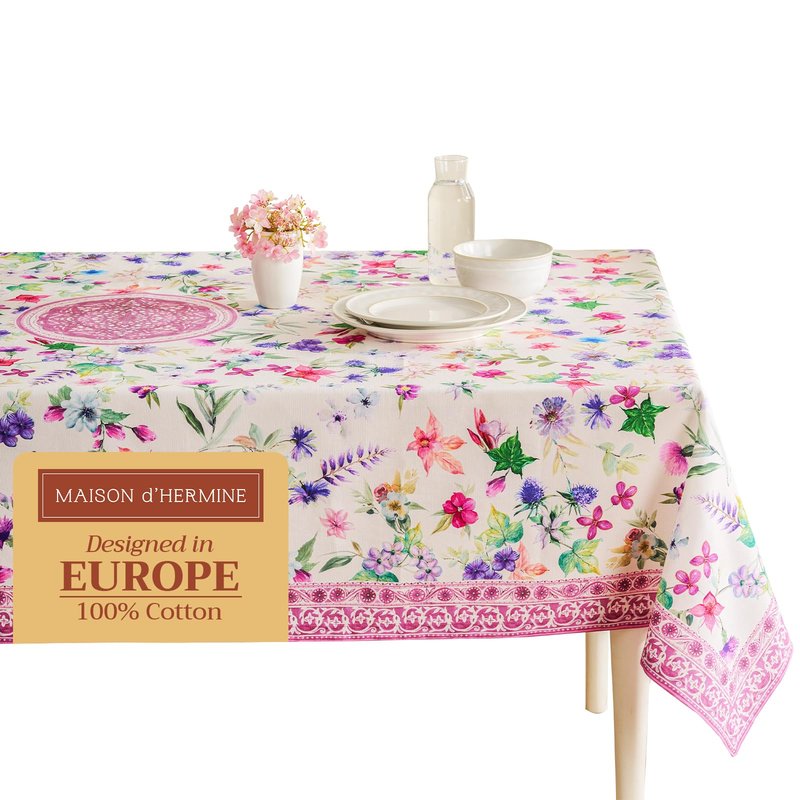 Maison d' Hermine Table Cloth Rectangle Table 100% Cotton 70 x 108 Inches Tablecloth Reusable Decorative for Dining Kitchen Room Farmhouse Home Gifts for Mothers Day Spring Summer - Chardon