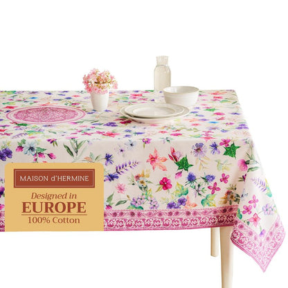 Maison d' Hermine Table Cloth Rectangle Table 100% Cotton 70 x 108 Inches Tablecloth Reusable Decorative for Dining Kitchen Room Farmhouse Home Gifts for Mothers Day Spring Summer - Chardon