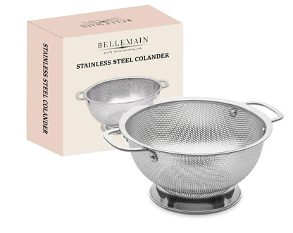 Bellemain 3 Qt Metal Colander with Handle | Pasta, Spaghetti, Berry, Fruit, Vegetable, Kitchen Food Strainer Basket | 18/8 Stainless Steel Colander Bowl | Pot Drainer for Cooking, Sifter Strainer