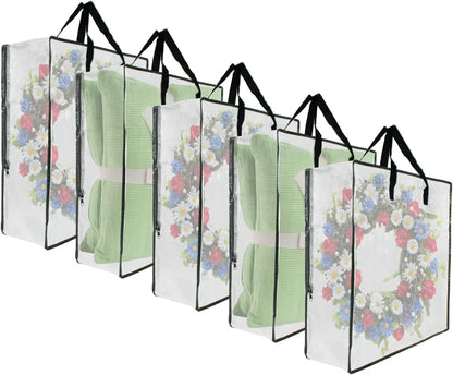 5 Pack Clear Moving Bags by [Brand Name] - Wreath & Garland Storage with Handles and Zippers | Ideal for College, Bedding, Toys, Under Bed Organization