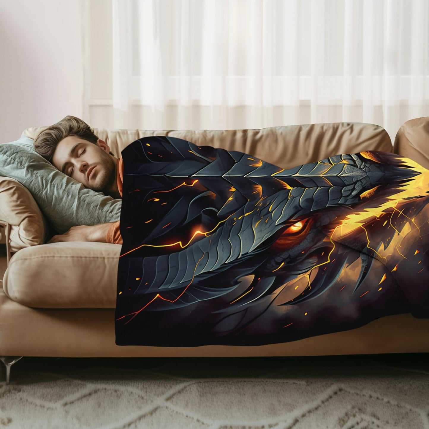 UIACOM Fierce Fire Dragon Throw Blanket - Ultra-Soft Flannel for Living Room, Couch, Bed, Sofa, Office - Decor for Kids, Teens, Men, Women - Gift for Dragon Lovers, 80"x60"