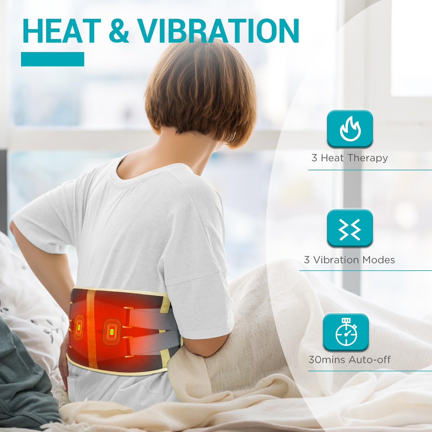 Comfytemp Cordless Heating Pad with Massager for Back Pain Relief, Portable Lower Back Massager FSA Eligible HSA Rechargeable, Birthday Gifts for Women Men Mom Dad Seniors Christmas 3 Heat 30 Auto-Off