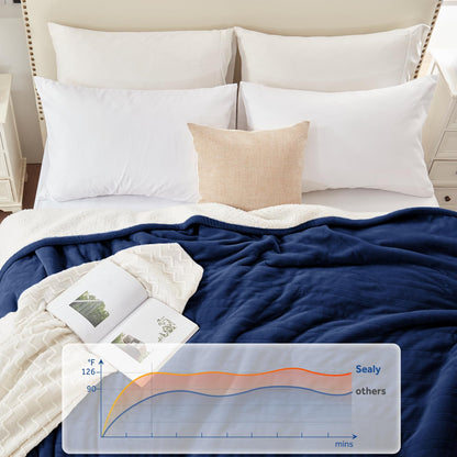 Sealy Electric Blanket Throw Size 50"*60",Super Cozy Flannel to Sherpa Reversible Heated Blanket Throw with 6 Heating Levels & 2-10 Hours Auto Off Overheating Protection Machine Washable,Beige
