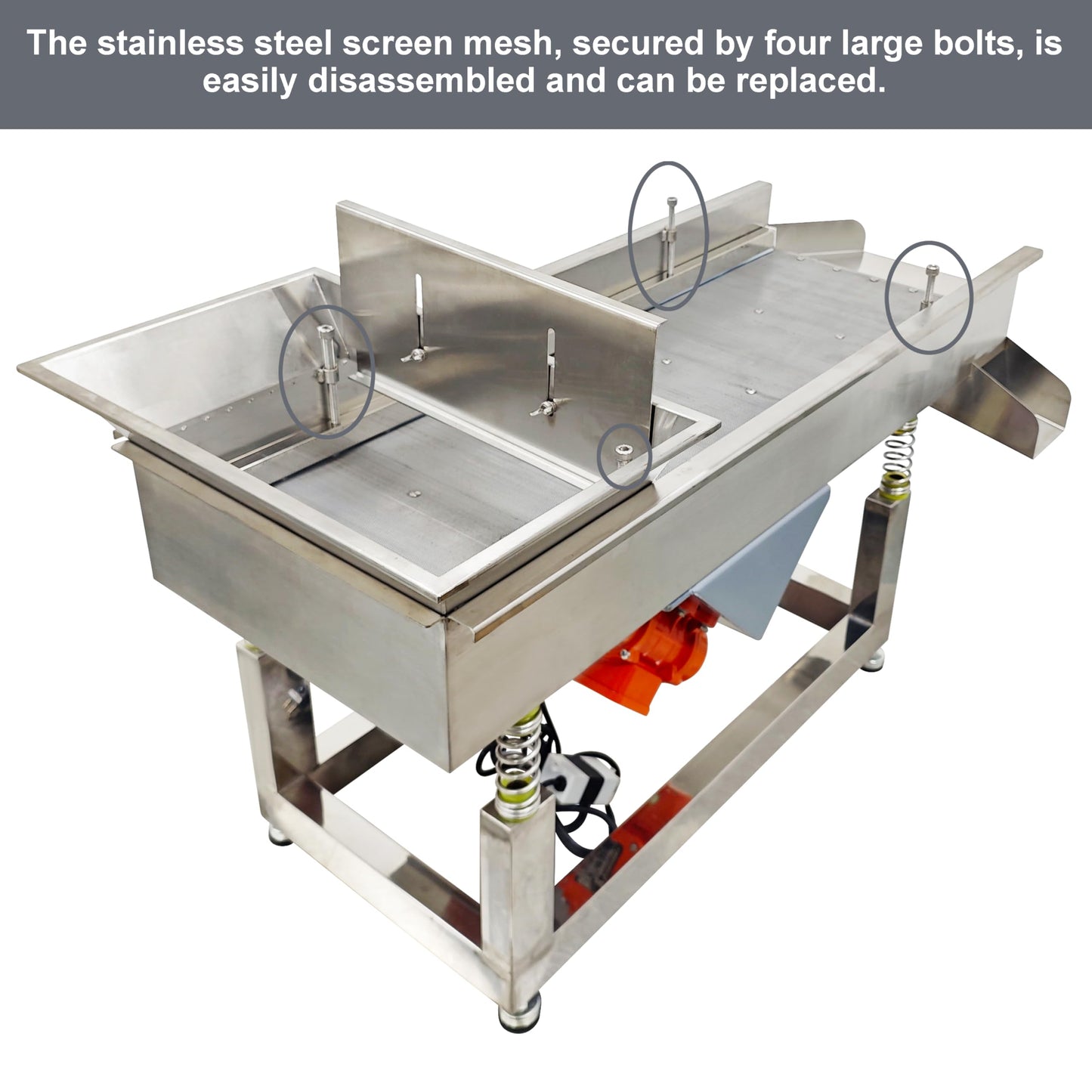 TECHTONGDA Straight Vibrating Sieve Screen Shaker Electric Linear Sifter Machine Stainless Steel One Layer Two Motor 3mm Round Hole Screen Size 40 * 13.8inch
