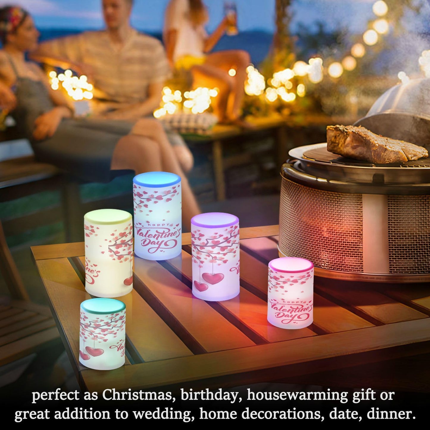 Eionryn Happy Valentine's Day Flameless Candles Red Heart Love Tree Spring Flowers Battery Operated LED Candles with Remote Timer Electric Candles for Home Party Decor 2pcs