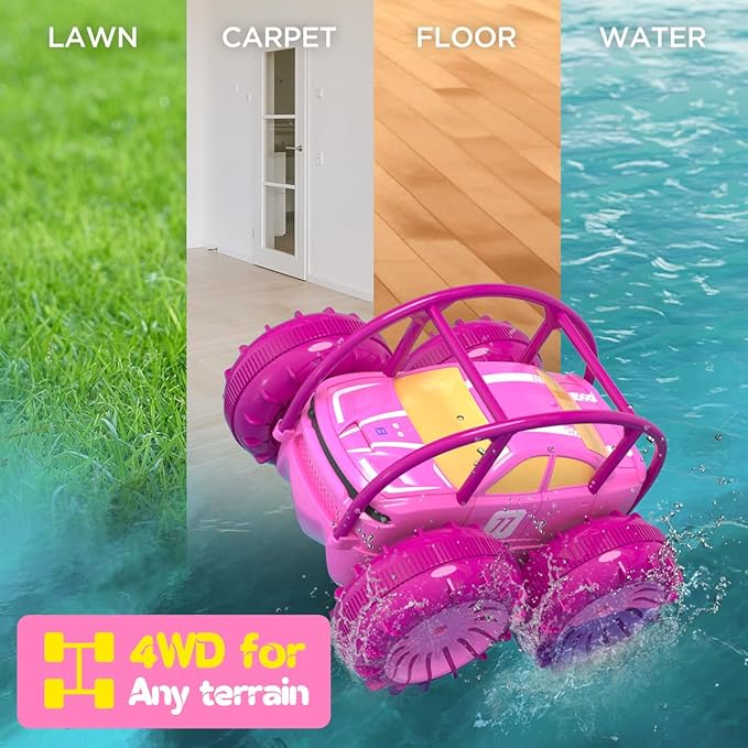 Remote Control Car Fast Direct Charging RC Cars Amphibious 360° Rotating LED Rechargeable Stunt Car 2.4Ghz 4WD All Terrain RC Race Cars Toy Christmas Birthday Gift for Kids Boys Girls Aged 3-12 years