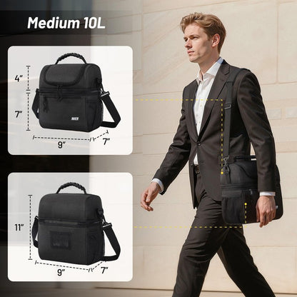 MIER 2 Compartment Lunch Bag for Men Women, Leakproof Insulated Cooler Bag for Work, Dark Grey, Medium