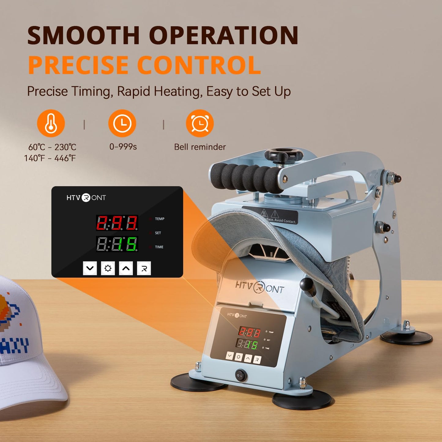 HTVRONT Hat Press Machine - Hat Press Heat Machine for Caps with 2 Platens & Caps Stretcher, Hat Heat Press Machine for Caps with Precise Temp&Timer Control for Heat Transfe Vinyl, Sublimation (Blue)